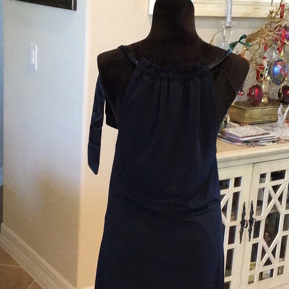 Cassis stretch halter dress, deep navy with black ribbon top, size medium - Picture 5 of 8